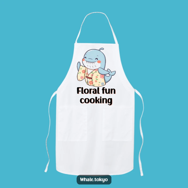 Funny Floral Whale Kimono Apron - Cheerful Cooking, Whimsical Kitchen!