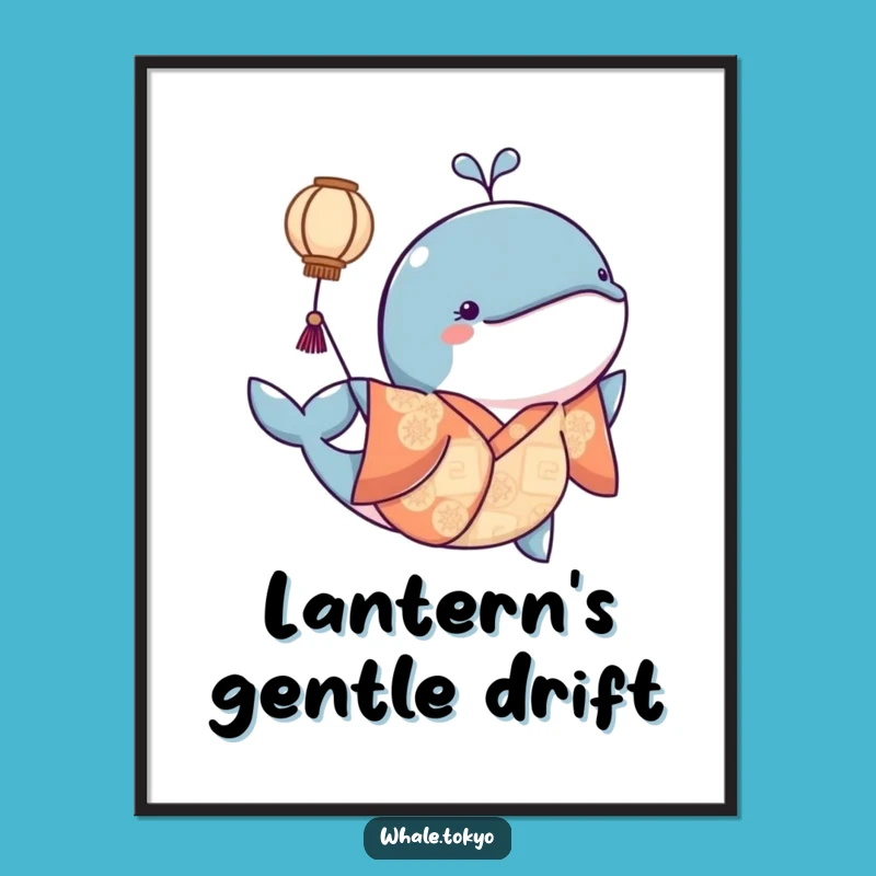 Funny Kimono Whale Digital Art: Lantern Nudge, Instant Enchanting Decor