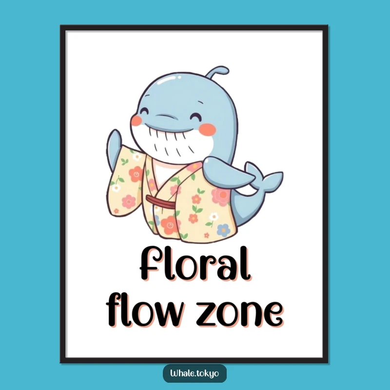 Funny Floral Whale Kimono Poster - Cheerful Sway Art, Vibrant Decor!
