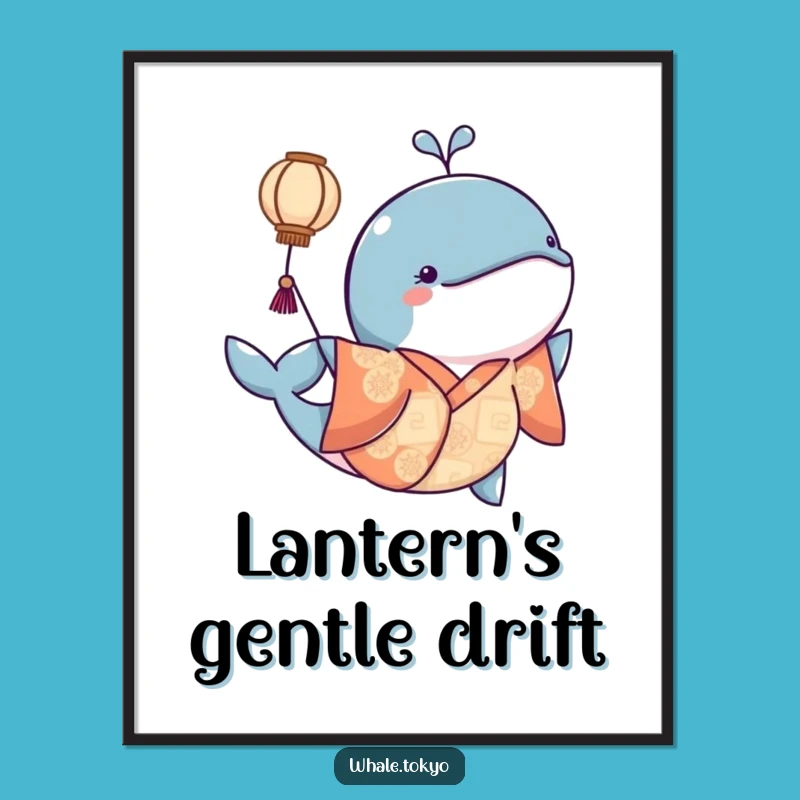 Funny Kimono Whale Poster: Lantern Glow Art, Whimsical Wall Decor