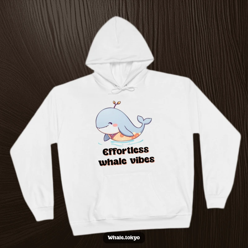 Funny hoodie with a serene whale in an elegant kimono, gliding peacefully underwater, offering cozy comfort.