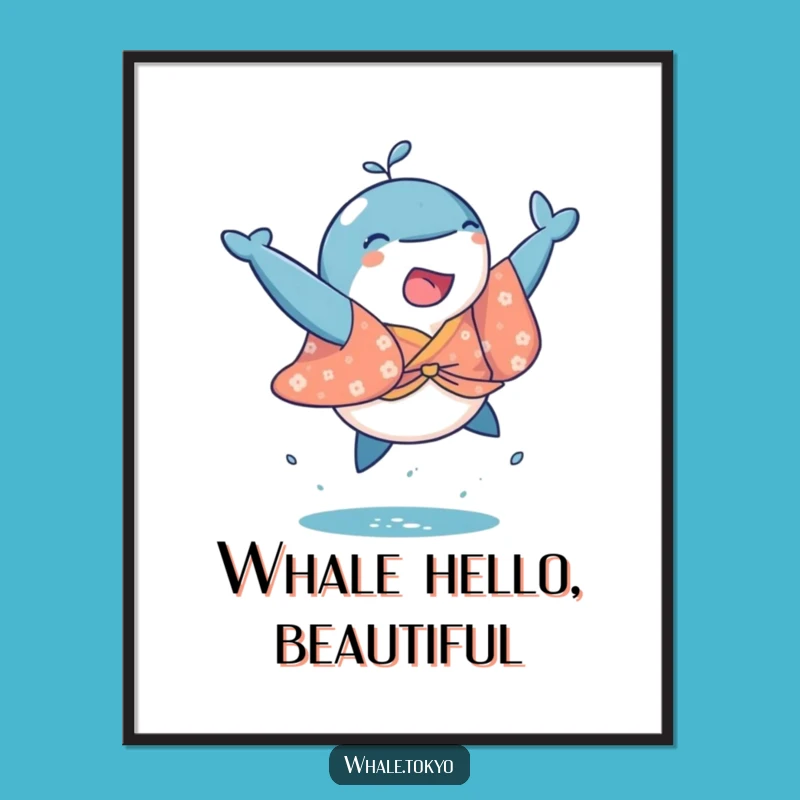 Free Printable Wall Art: Playful Whale Kimono Jump Funny Downloadable Gift for Room Decor