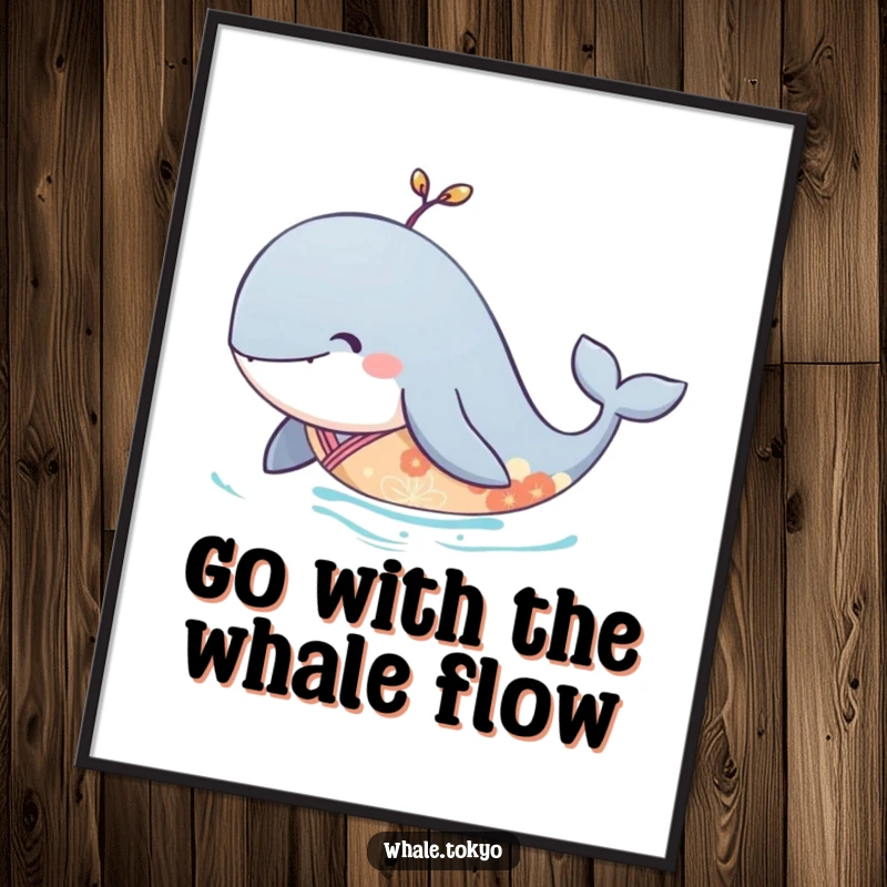 Funny Free Printable Wall Art: Serene whale in a fancy kimono glides elegantly through calm water.