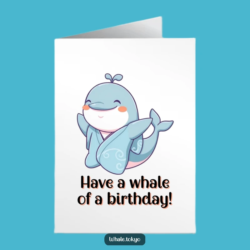 Free Printable Jovial Whale Birthday Card: Kimono Smile Downloadable Gift