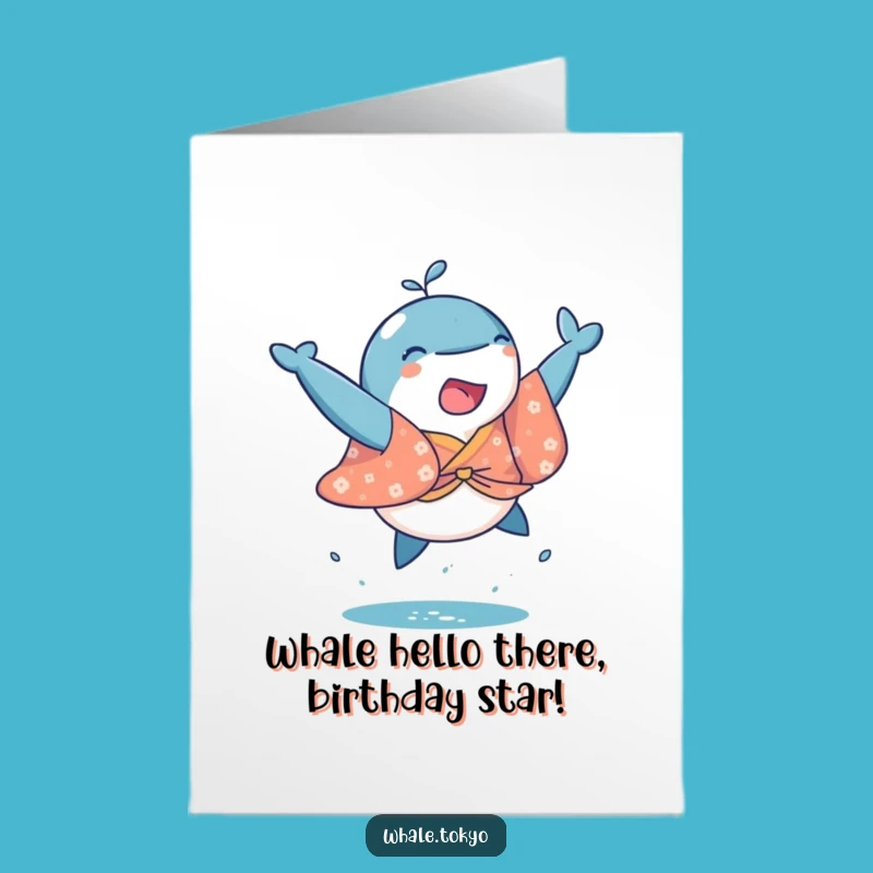 Free Printable Birthday Card: Playful Whale Kimono Jump Funny Downloadable Gift