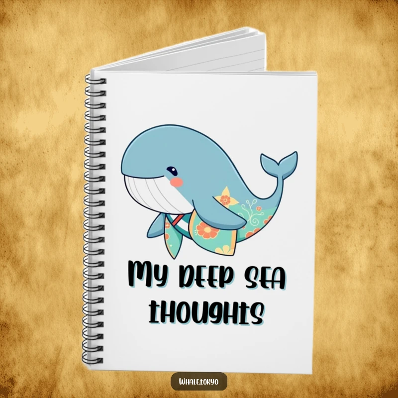 Funny cute whale wearing a vibrant kimono, swimming, perfect for notes.